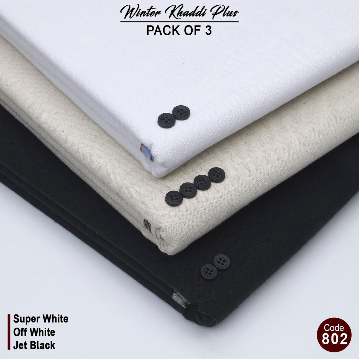 Pack Of 3 (Super White+Off White+Jet Black) KK-802