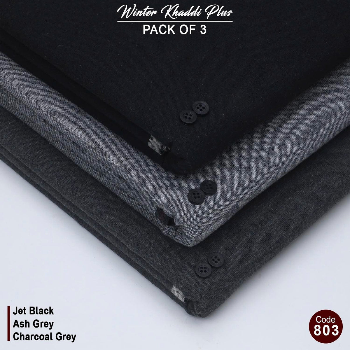Pack Of 3 (Jet Black+Ash Grey+Charcoal Grey) KK-803