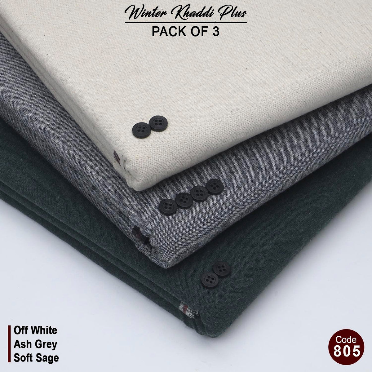 Pack Of 3 (Off White+Ash Grey+Soft Sage) KK-805