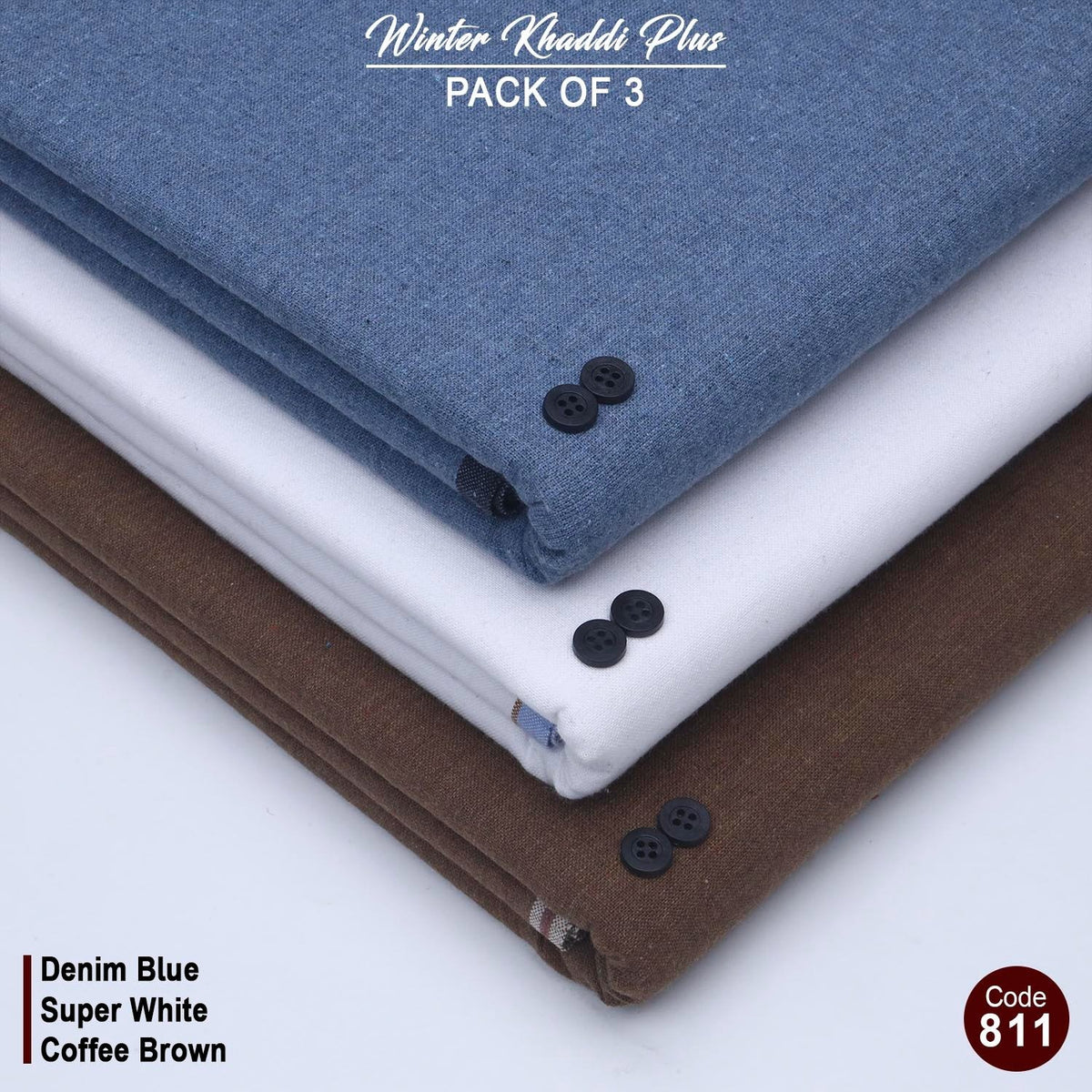 Pack Of 3 (Denim Blue+Super White+Coffee Brown) KK-811