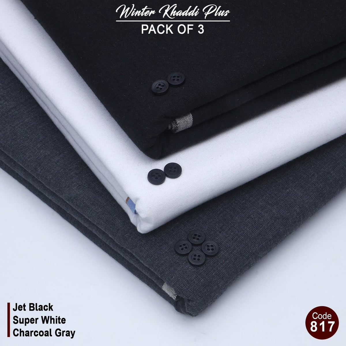 Pack Of 3 (Jet Black+Super White+Charcoal Gray) KK-817