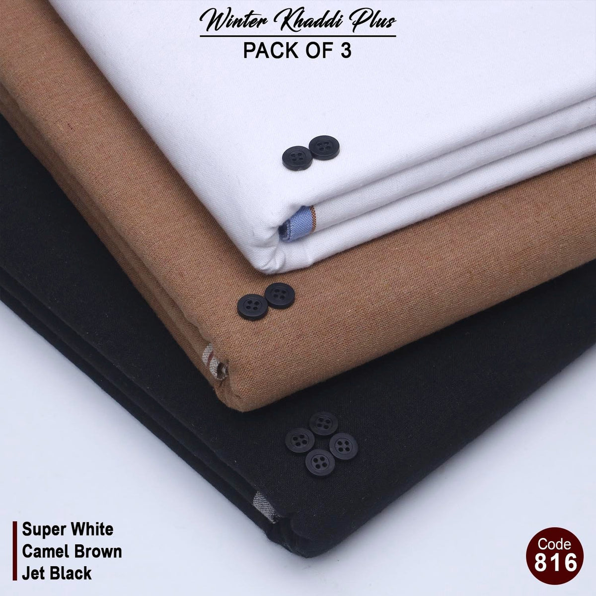 Pack Of 3 (Super White+Camel Brown+Jet Black) KK-816