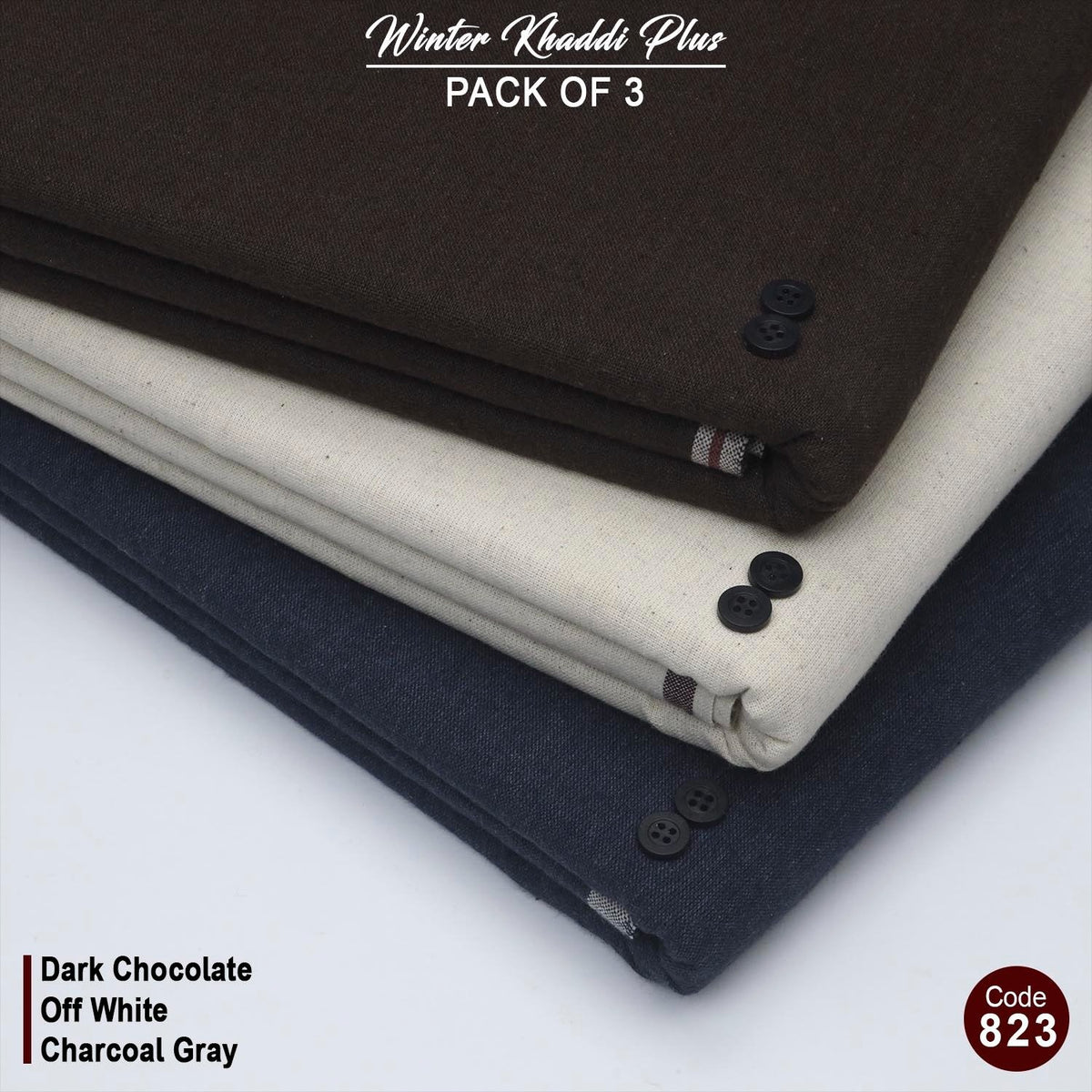 Pack Of 3 (Dark Chocolate+Off White+Charcoal Gray) KK-823
