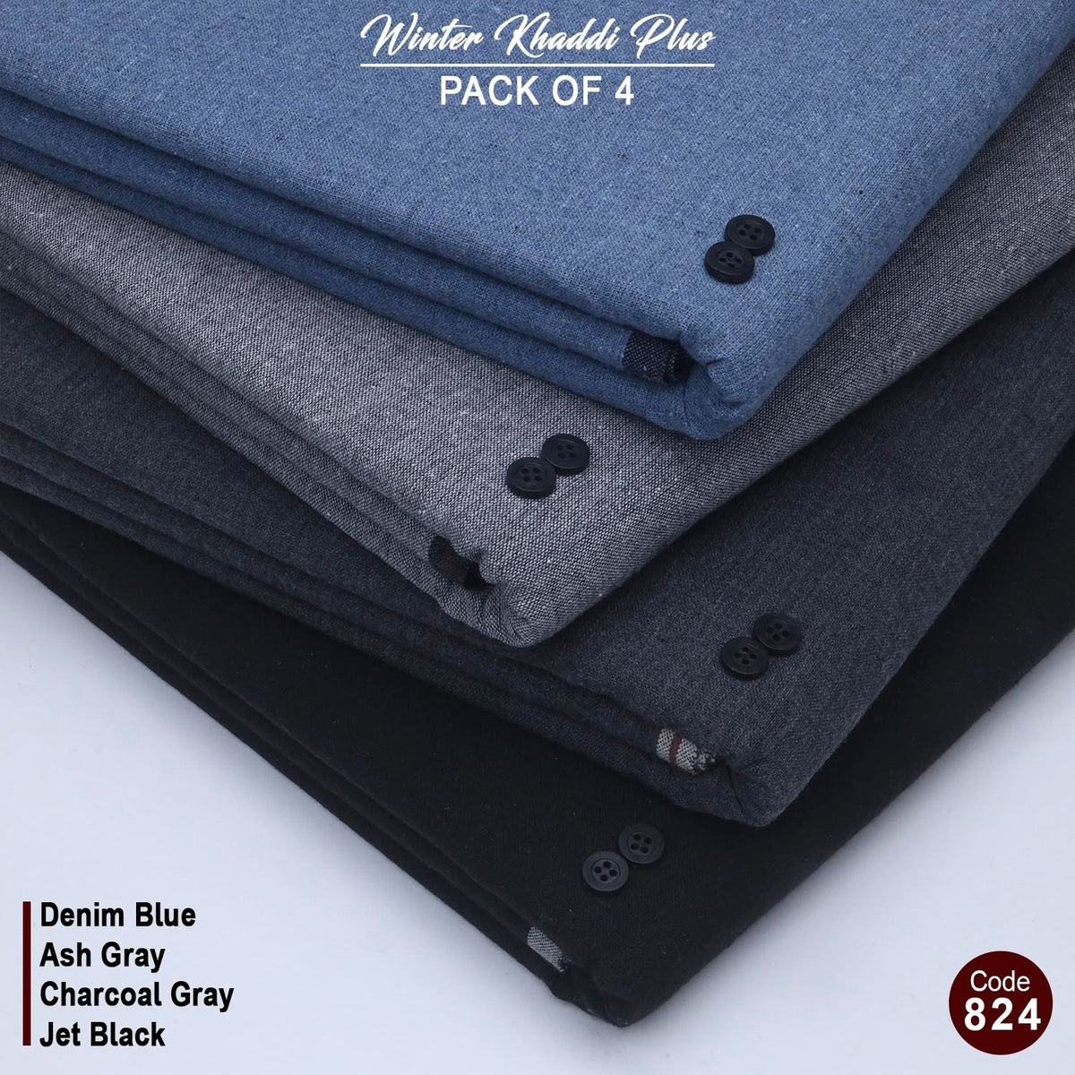 Pack Of 4 (Denim Blue+Ash Grey+Charcoal Grey+Jet Black) KK-824