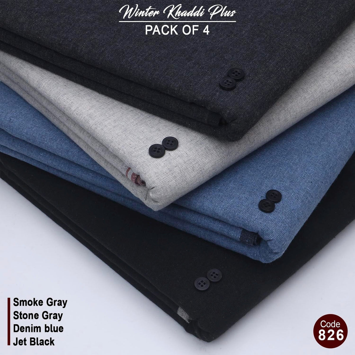 Pack Of 4 (Smoke Grey+Stone Grey+Denim Blue+Jet Black) KK-826