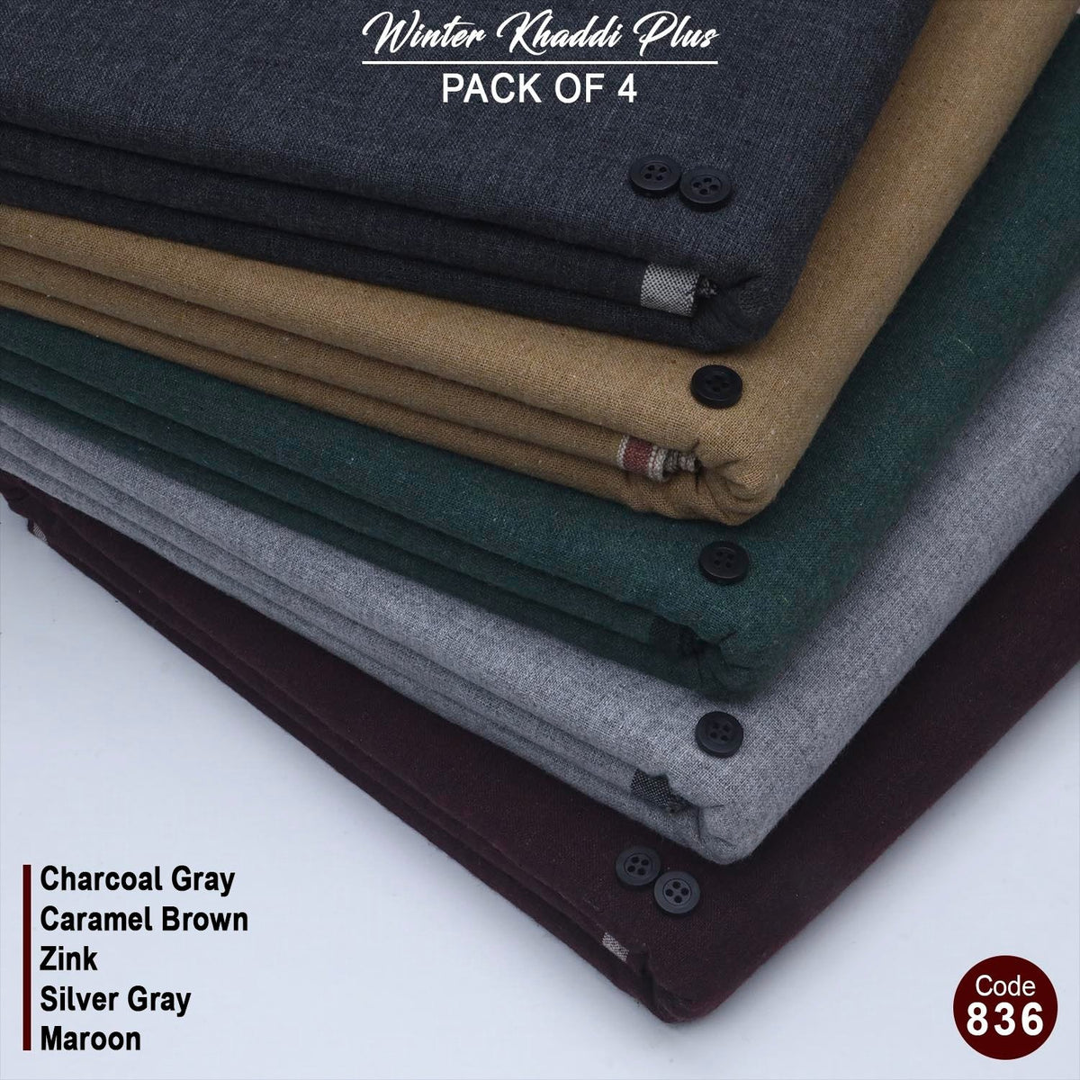 Pack Of 5 (Charcoal Grey+Camel Beige+Zink+Silver Grey+Maroon) KK-836