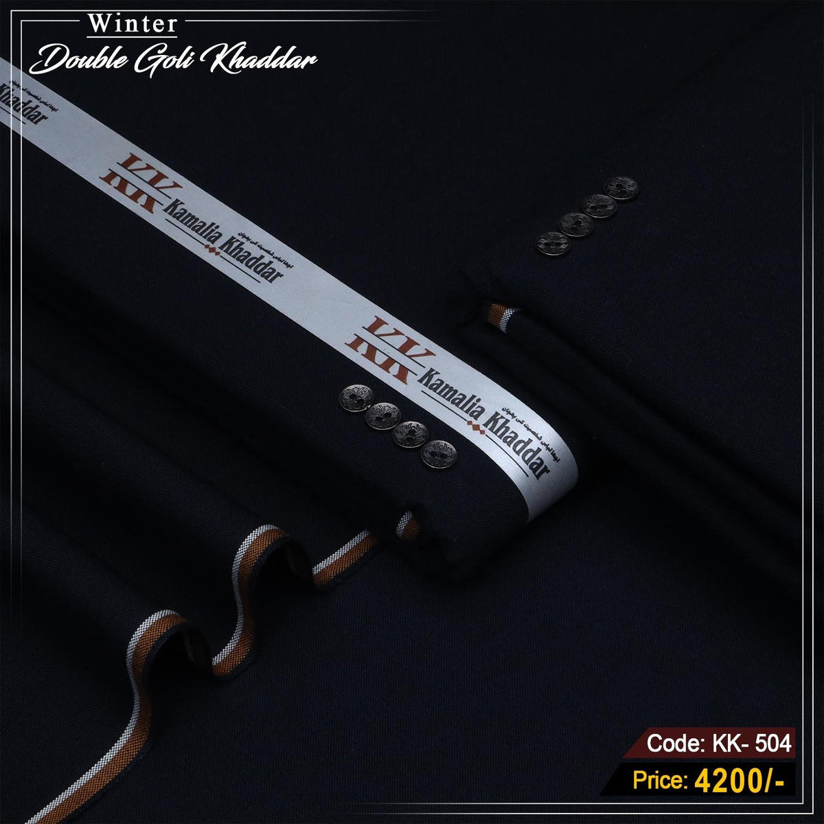 Premium Double Goli Khaddar (Jet Black ) KK-504