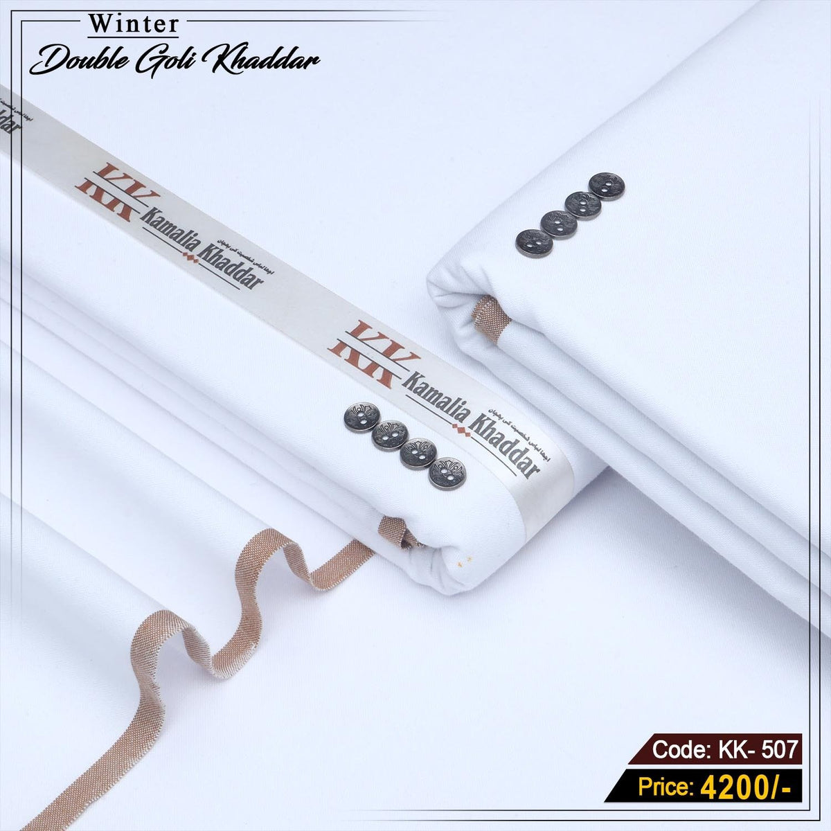 Premium Double Goli Khaddar (Pure White) KK-507