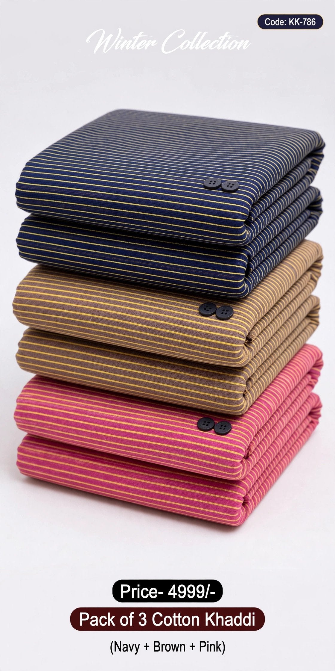 Pack Of 3 Cotton Khaddi KK-786