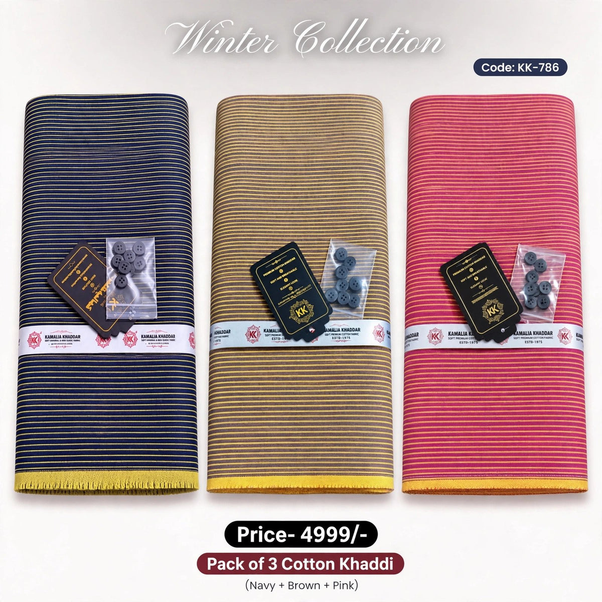 Pack Of 3 Cotton Khaddi KK-786